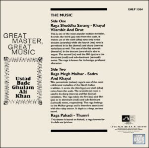 Bade Ghulam Ali Khan - EALP 1364 - CR - Indian Classical Vocal LP Vinyl