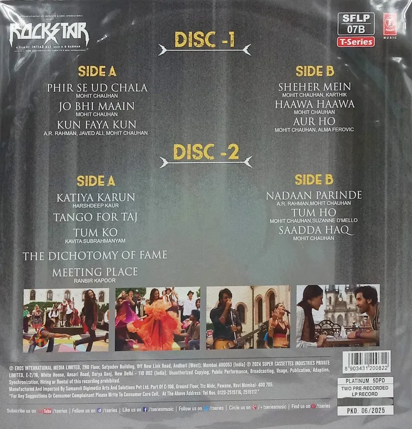 Rockstar - SFLP 07B - Picture Disc - 2LP Set - New Release Hindi LP Vinyl Rockstar - SFLP 07B - Picture Disc - 2LP Set - New Release Hindi LP Vinyl