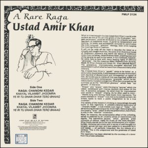 Ustad Amir Khan – A Rare Raga - Chandni Kedar - PMLP 3124 - Cover Reprinted - Indian Classical Vocal LP Vinyl Record
