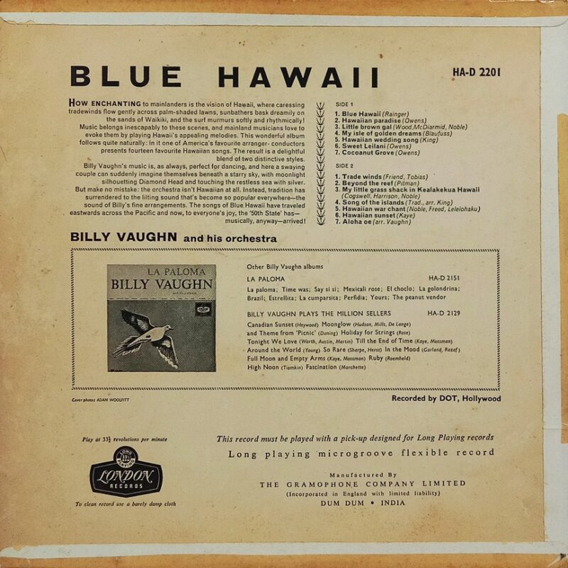 Blue Hawaii - HAD 2201 - (80-85%)  - English Instrumental LP Vinyl