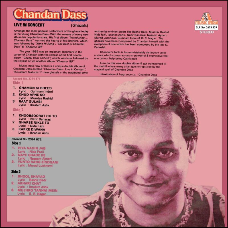Chandan Dass - Live In Concert - Ghazals - 2675 539 – Cover Reprinted - 2LP Set Ghazals LP Vinyl