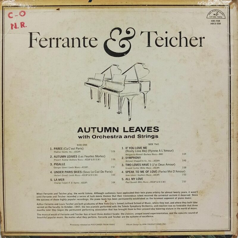 Ferrante And Teicher - ABC 558 - (85-90%) - English Instrumental LP Vinyl
