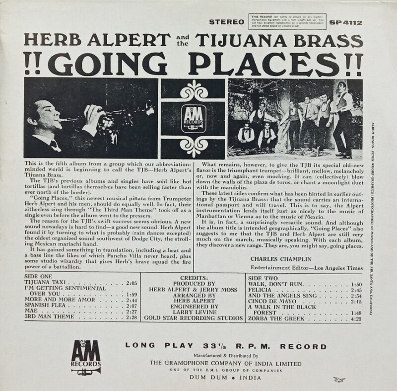 Herb Alpert Tijuana Going Places - SP 4112 - (90-95%) - English Instrumental LP Vinyl