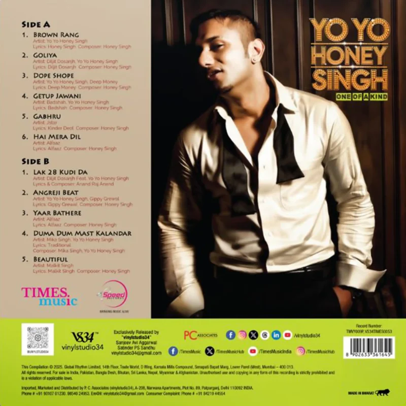 Yo Yo Honey Singh One of A Kind - VS34TIMES0053 - CBF - New Release Hindi LP Vinyl
