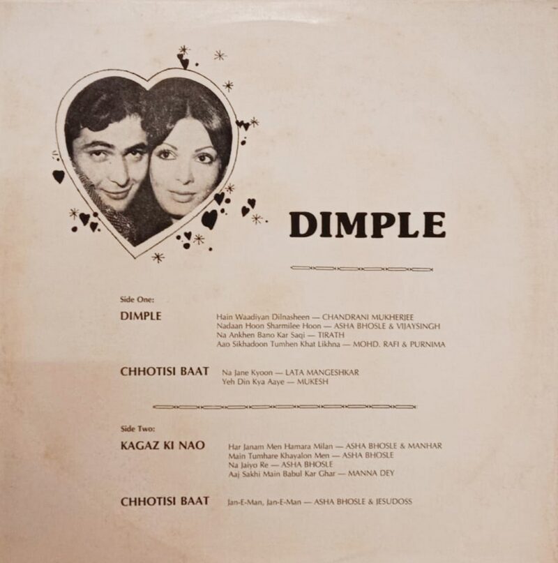 Dimple - Kagaz Nao & Chhotisi Baat - JCLIPI (L1) 12606 - Bollywood Rare LP Vinyl Record