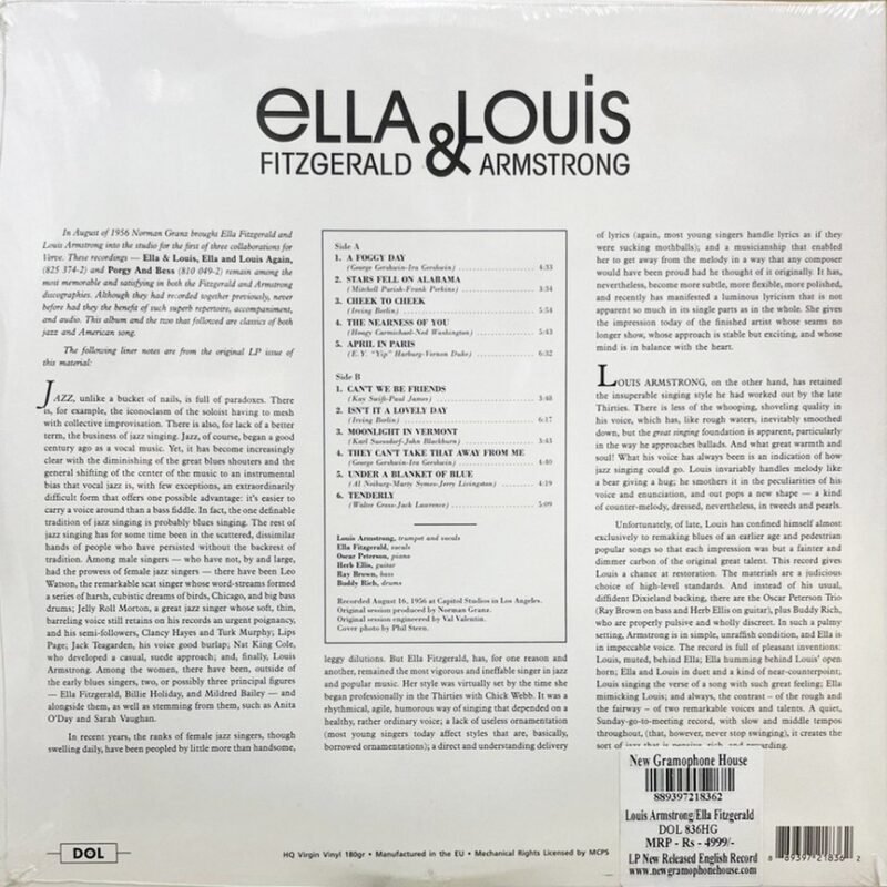 Louis Armstrong/Ella Fitzgerald - DOL 836HG - New Release English LP Vinyl
