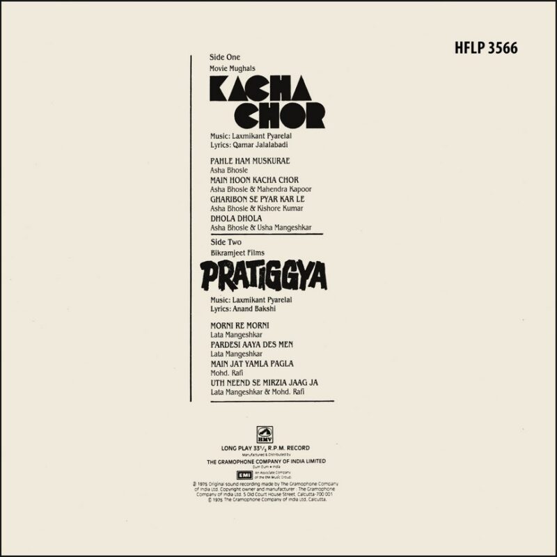Kacha Chor & Pratiggya - HFLP 3566 - (90-95%) - CR - Bollywood LP Vinyl
