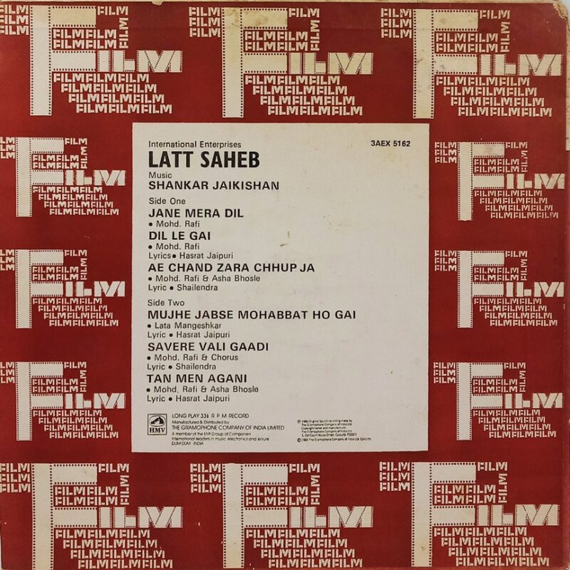 Latt Saheb - 3AEX 5162 - (85-90%) - Bollywood LP Vinyl