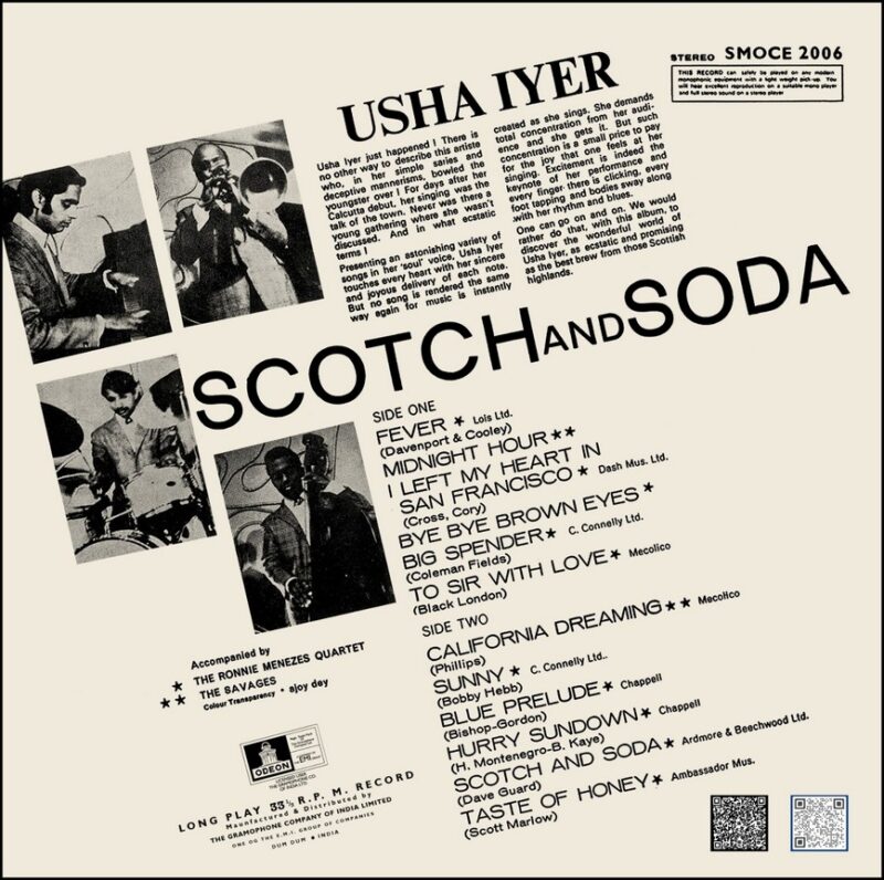 Usha Iyer - Scotch & Soda - SMOCE 2006 - (80-85%) - CR - Odeon First Pressing - English LP Vinyl