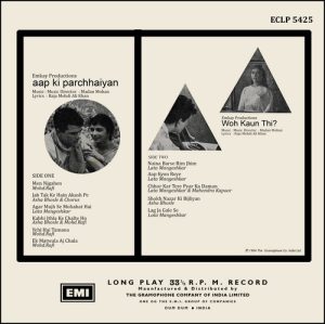 Aap Ki Parchhaiyan / Woh Kaun Thi ? - ECLP 5425 - (Condition 85-90%) – Cover Reprinted - Bollywood LP Vinyl Record