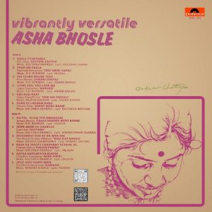 Asha Bhosle - VIbrantly Versatile - 2392 163 - (80-85%) - CR - Film Hits LP Vinyl