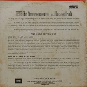 Bhimsen Joshi - EMGE 12503 - Indian Classical Vocal LP Vinyl