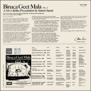 Binaca Geet Mala Vol.2 - ECLP 5554 - (80-85%) - Cover Reprinted - Film Hits LP Vinyl
