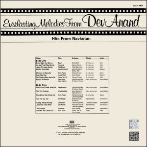 Dev Anand - Everlasting Melodies - Hits From Navketan - ECLP 5807 - (90-95%) - CR - Film Hits LP Vinyl
