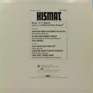 Kismat - HFLP 3583 - (90-95%) - CR - Bollywood LP Vinyl