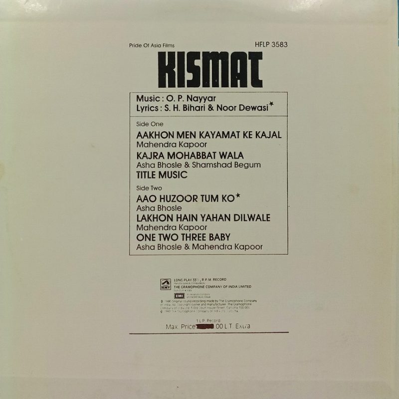 Kismat - HFLP 3583 - (90-95%) - CR - Bollywood LP Vinyl