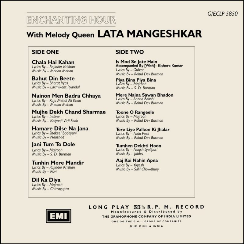 Lata Mangeshkar - Enchanting Hour With Melody Queen Lata Mangeshkar - G/ECLP 5850 - (80-85%) - CR - Film Hits LP Vinyl