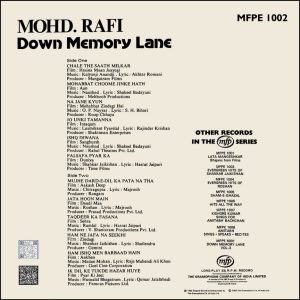 Mohd. Rafi - Down Memory Lane - MFPE 1002 - (90-95%) - CR - Film Hits LP Vinyl
