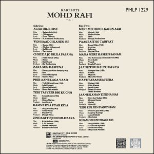 Mohd. Rafi - Rare Hits - Vol.1 - PMLP 1229 - (90-95%) - Cover Reprinted - Film Hits LP Vinyl