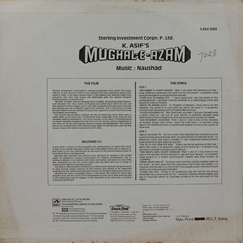 Mughal E Azam - 3AEX 5003 - Bollywood LP Vinyl