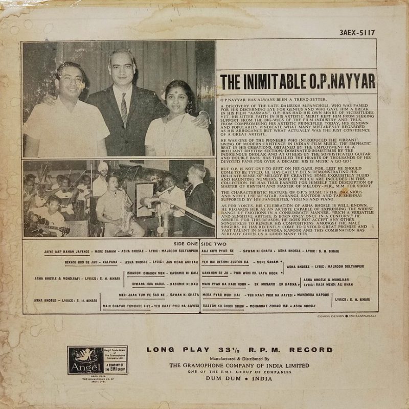 O. P. Nayyar - The Inimitable - 3AEX 5117 - Film Hits LP Vinyl