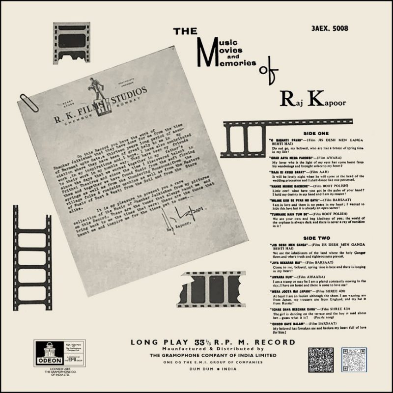 Raj Kapoor - The Music Movies & Memories Of - 3AEX 5008 - (80-85%) - CR - Film Hits LP Vinyl