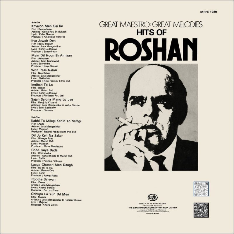 Roshan Great Maestro Great Melodies Hits - MFPE 1039 - (90-95%) - CR - Film Hits LP Vinyl