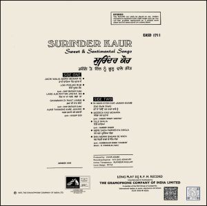 Surinder Kaur - Sweet & Sentimental Songs - EASD 1711 - (85-90%) - HCL - CR - Punjabi Folk LP Vinyl