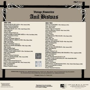 Anil Biswas - Vintage Favourites - PMLP 1111 - (90-95%) - CR - Film Hits LP Vinyl