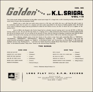 K. L. Saigal - The Golden Voice - Vol.2 - EAHA 1002 - (90-95%) - CR - Film Hits LP Vinyl
