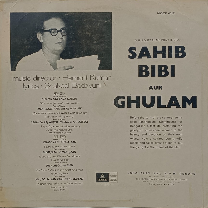 Sahib Bibi Aur Ghulam - MOCE 4017 - (85-90%) - Bollywood LP Vinyl (2) Sahib Bibi Aur Ghulam - MOCE 4017 - (85-90%) - Bollywood LP Vinyl
