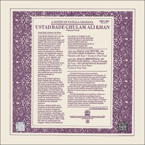 Bade Ghulam Ali Khan - A Doyen Of Patiala Gharana (Classical Vocal) - Cover Reprinted - PMLP 3020 - Indian Classical Vocal LP Vinyl Record