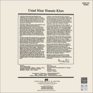 Nisar Hussain Khan - EASD 1427 – (Condition 90-95%) – Cover Reprinted - Indian Classical Instrumental LP Vinyl Record