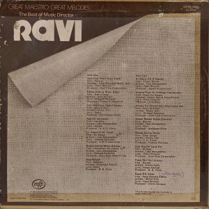 Ravi - The Best Of Music Director - MFPE 1042 - Special Deal Bollywood LP Vinyl Record