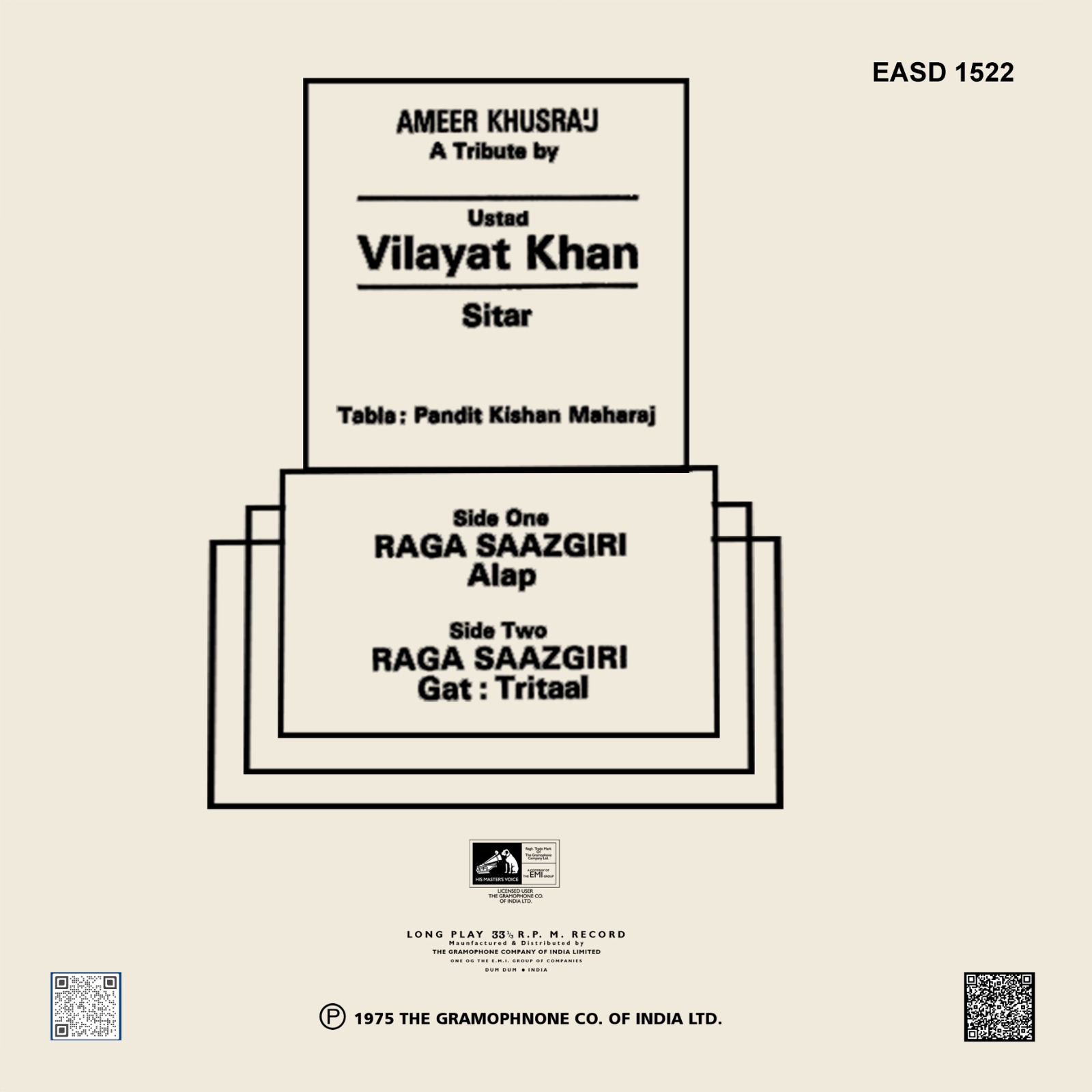 Vilayat Khan Ameer - EASD 1522 – (85-90%) - CR – HMV Colour Label - Indian Classical Instrumental LP Vinyl Record Vilayat Khan Ameer - EASD 1522 – (85-90%) - CR – HMV Colour Label - Indian Classical Instrumental LP Vinyl Record