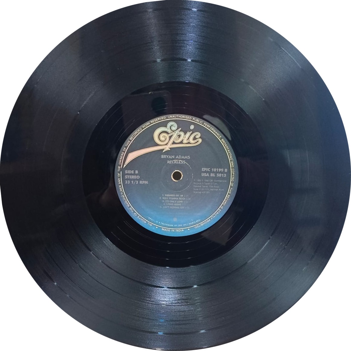 Bryan Adams – Reckless – EPIC 10199 - (Condition 85-90%) - Cover Reprinted - English LP Vinyl Record Bryan Adams – Reckless – EPIC 10199 - (Condition 85-90%) - Cover Reprinted - English LP Vinyl Record