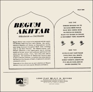 Begum Akhtar - ECLP 2444 – (85-90%) – CR – Ghazal’s LP Vinyl Record