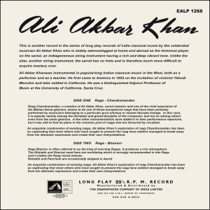 Ali Akbar Khan - EALP 1268 – (Condition 80-85%) – Cover Reprinted - HMV Red Label - Indian Classical Instrumental LP Vinyl Record