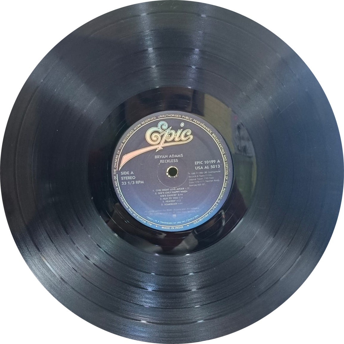 Bryan Adams – Reckless – EPIC 10199 - (Condition 85-90%) - Cover Reprinted - English LP Vinyl Record Bryan Adams – Reckless – EPIC 10199 - (Condition 85-90%) - Cover Reprinted - English LP Vinyl Record