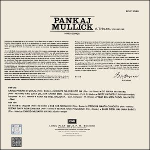 Pankaj Mullick - A Tribute - Volume One Hindi Songs - CR - ECLP 2586 - Film Hits LP Vinyl Record