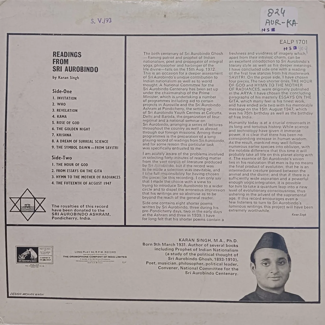 Readings from Sri Aurobindo – EALP 1701- HMV Colour Label - Dialogues & Speech LP Vinyl Record Readings from Sri Aurobindo – EALP 1701- HMV Colour Label - Dialogues & Speech LP Vinyl Record