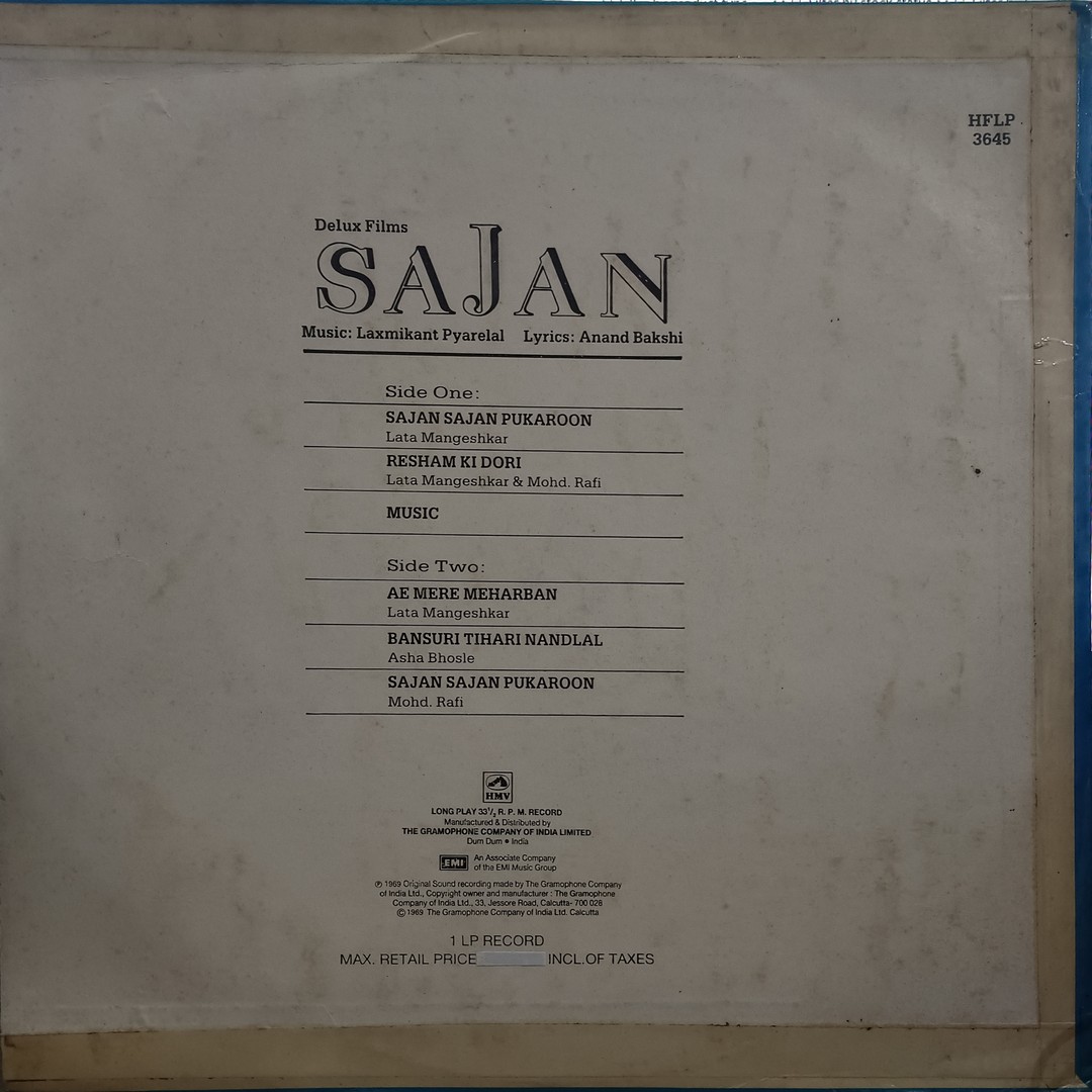 Sajan - HFLP 3645 - Bollywood LP Vinyl Record Sajan - HFLP 3645 - Bollywood LP Vinyl Record