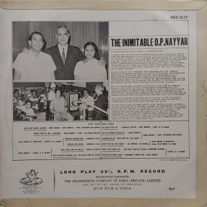 O. P. Nayyar – The Inimitable - 3AEX 5117 - (80-85%) - Angle First Pressing - Film Hits LP Vinyl Record