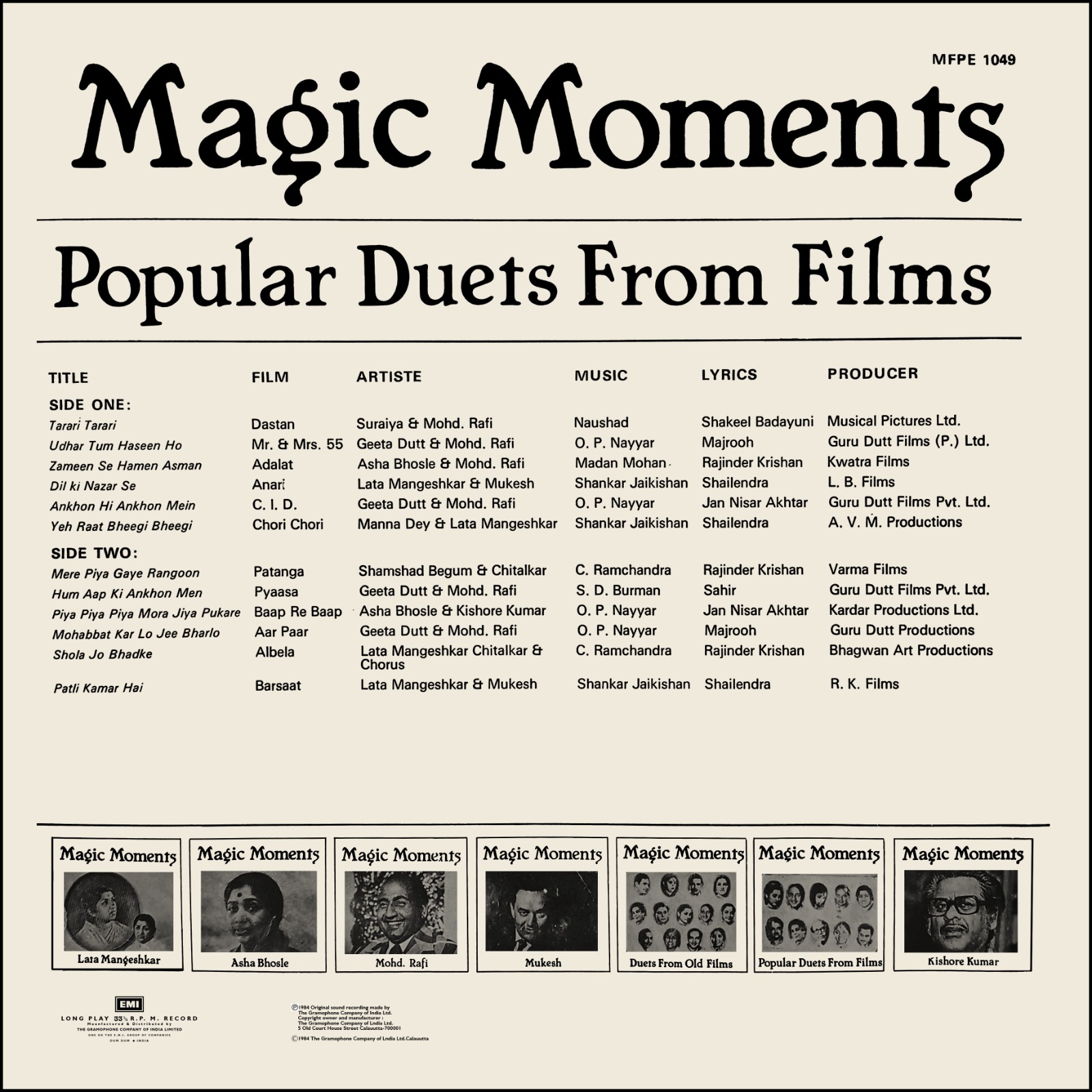 Magic Moments - Popular Duets From Films - MFPE 1049 - Cover Reprint - Film Hits LP Vinyl Record. Magic Moments - Popular Duets From Films - MFPE 1049 - Cover Reprint - Film Hits LP Vinyl Record.