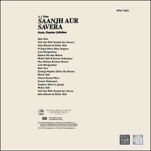 Saanjh Aur Savera - HFLP 3602 – Cover Reprinted - Bollywood LP Vinyl Record.