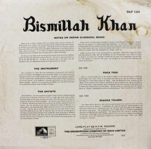 Bismillah Khan - EALP 1254 - (Condition - 85-90%) - HMV Red Label - Indian Classical Instrumental LP Vinyl Record