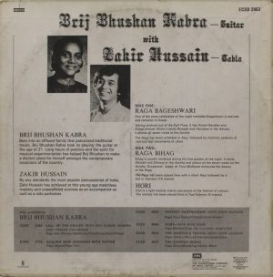 Brij Bhushan With Zakir - ECSD 2963- (Condition - 90-95%) - Classical Instrumental LP Vinyl Record