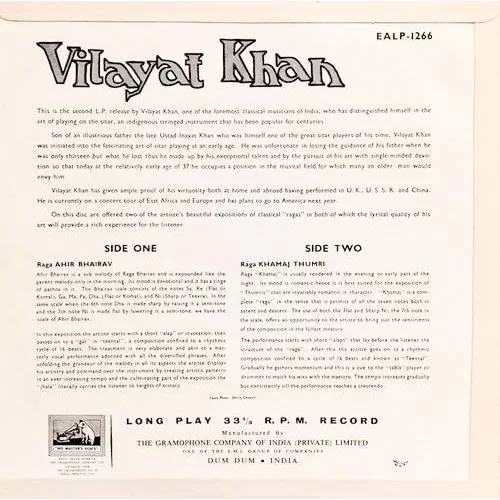 Vilayat Khan – The Genius of Vilayat Khan - EALP 1266 - (Condition 90-95%) - HMV Red Label - Indian Classical Instrumental LP Vinyl Record Vilayat Khan – The Genius of Vilayat Khan - EALP 1266 - (Condition 90-95%) - HMV Red Label - Indian Classical Instrumental LP Vinyl Record