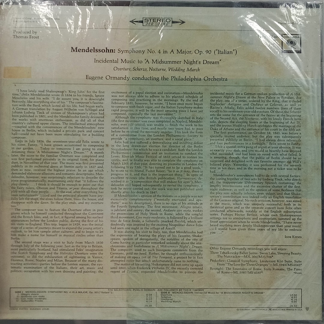 Mendelssohn - A Midsummer Night's Dream - MS 6628 - Russian Classical LP Vinyl Record Mendelssohn - A Midsummer Night's Dream - MS 6628 - Russian Classical LP Vinyl Record