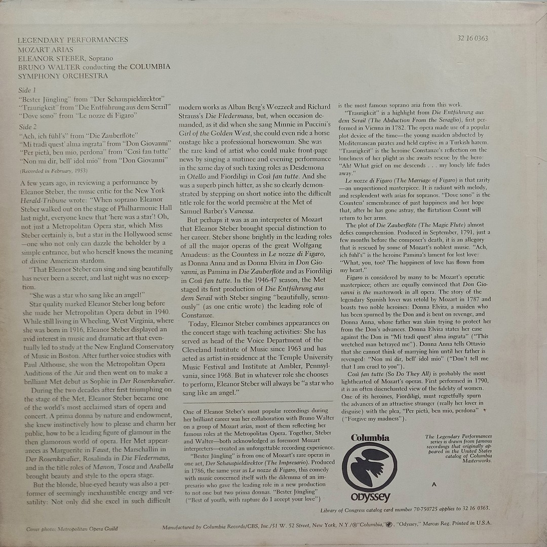 Mozart, Eleanor Steber & Bruno Walter – Mozart Arias - 32 16 0363 - Western Classical LP Vinyl Record Mozart, Eleanor Steber & Bruno Walter – Mozart Arias - 32 16 0363 - Western Classical LP Vinyl Record